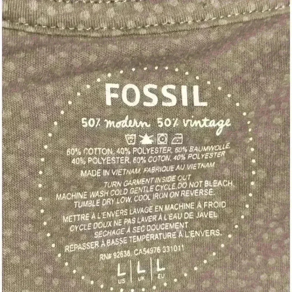 Fossil Women's  V-Neck Short Sleeve Gray Top w pink embroidery Size Large - Picture 4 of 7